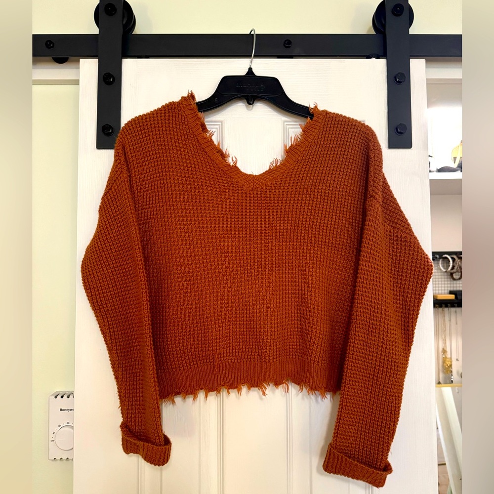 Cropped Distressed Sweater